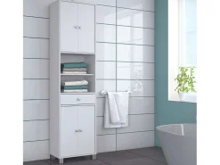 Armário de banheiro com coluna para biquíni, gaveta branca para vaso sanitário, alta capacidade, 196x51x33