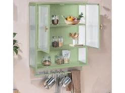 Armário de banheiro com porta dupla, para roupas de cama, cozinha e sala de estar, com suporte para toalhas, verde.