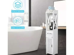 Armário de banheiro moderno, unidade de armazenamento de pés com 4 gavetas, armário de armazenamento, 18x20x80cm - branco
