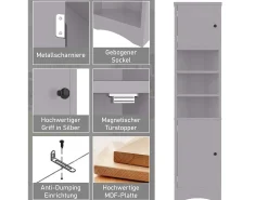 Armário de banheiro triangular - 36,5 x 24,5 x 170 cm - 3 compartimentos para guardar objetos + 2 portas - MDF - cinza