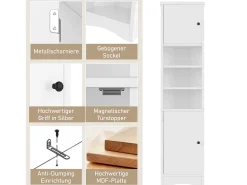Armário de banheiro triangular - 36,5 x 24,5 x 170 cm - 3 compartimentos para guardar objetos + 2 portas - MDF - branco