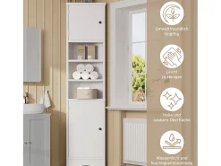 Armário de banheiro triangular - 36,5 x 24,5 x 170 cm - 3 compartimentos para guardar objetos + 2 portas - MDF - branco