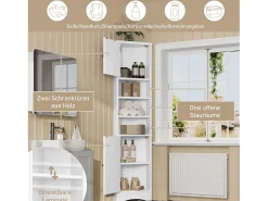 Armário de banheiro triangular - 36,5 x 24,5 x 170 cm - 3 compartimentos para guardar objetos + 2 portas - MDF - branco