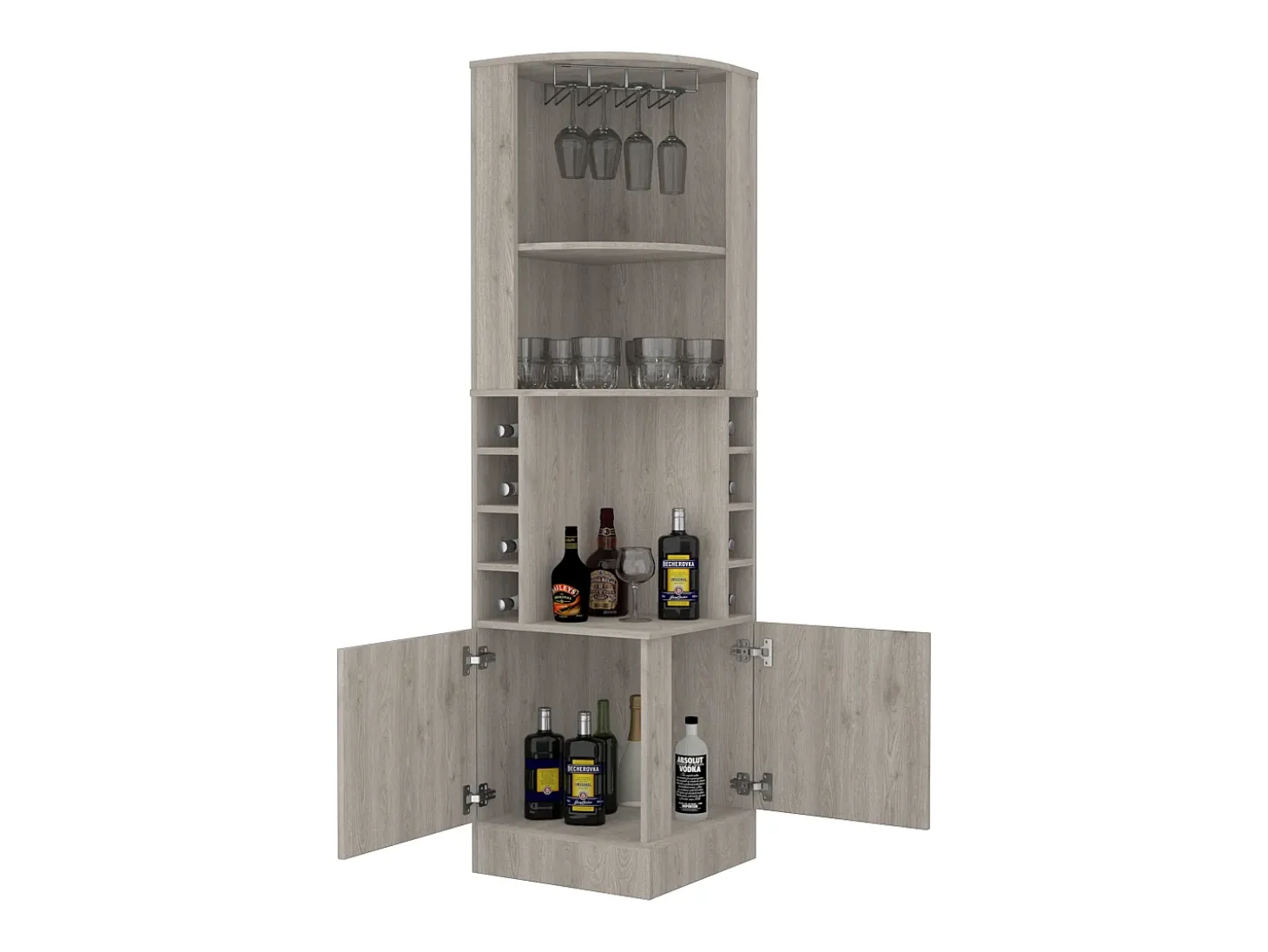 Armário de bar de canto Syrah, com suporte para copos, 180.59 cm X 46.73 cm X 46.73 cm , Branco