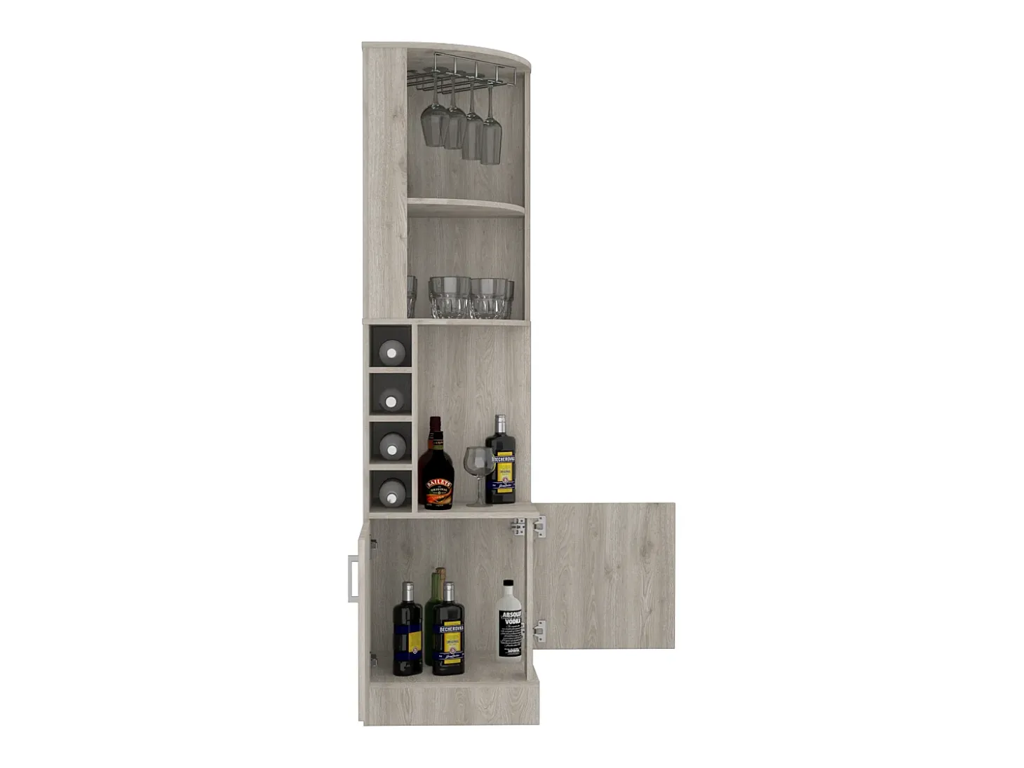 Armário de bar de canto Syrah, com suporte para copos, 180.59 cm X 46.73 cm X 46.73 cm , Branco