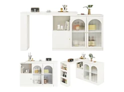 Armário de bar giratório - 3 portas e prateleiras de armazenamento - MDF madeira e vidro - para sala de jantar ou sala de estar - branco