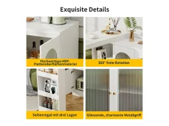 Armário de bar giratório - 3 portas e prateleiras de armazenamento - MDF madeira e vidro - para sala de jantar ou sala de estar - branco