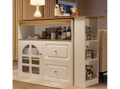Armário de bar giratório - 204 x 39 x 104 cm - com 2 gavetas + 1 porta + 3 prateleiras para lanches - MDF - branco