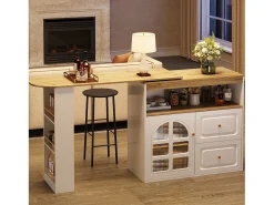 Armário de bar giratório - 204 x 39 x 104 cm - com 2 gavetas + 1 porta + 3 prateleiras para lanches - MDF - branco