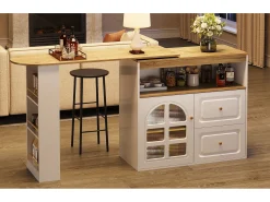 Armário de bar giratório - 204 x 39 x 104 cm - com 2 gavetas + 1 porta + 3 prateleiras para lanches - MDF - branco