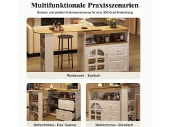 Armário de bar giratório - 204 x 39 x 104 cm - com 2 gavetas + 1 porta + 3 prateleiras para lanches - MDF - branco