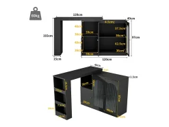 Armário de bar giratório - 3 portas e prateleiras de armazenamento - MDF, madeira e vidro - para sala de jantar ou sala de estar - preto