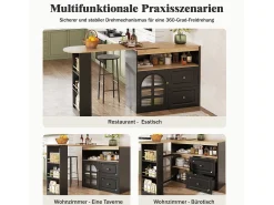 Armário de bar giratório - 204 x 39 x 104 cm - com 2 gavetas + 1 porta + 3 prateleiras para lanches - MDF - preto