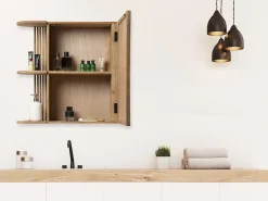Armário de casa de banho de parede em teca com espelho - C. 65 x L. 20 x A. 65 cm - CIMAHI
