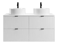 Armário de casa de banho estriado com lavatório de pousar redondo, branco mate, 120 cm, ZEVINI