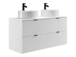 Armário de casa de banho estriado com lavatório de pousar redondo, branco mate, 120 cm, ZEVINI