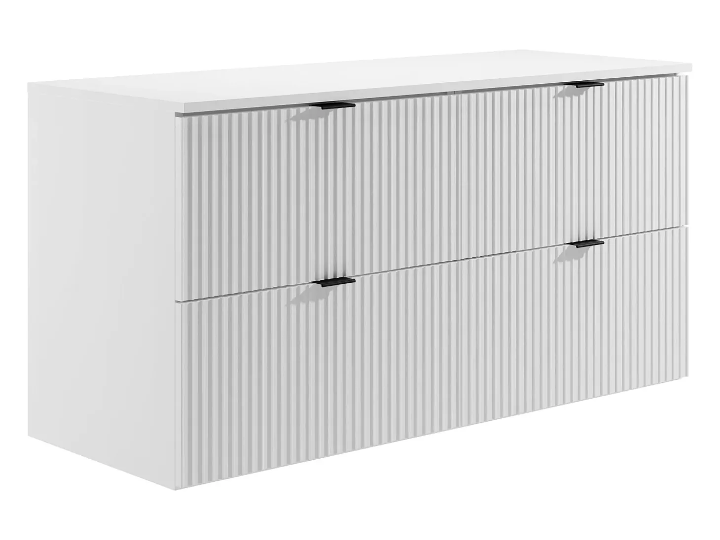 Armário de casa de banho estriado com lavatório de pousar redondo, branco mate, 120 cm, ZEVINI