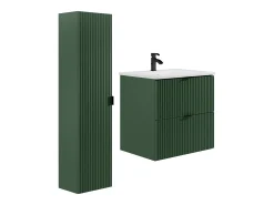 Armário de casa de banho estriado com cuba de encastre e coluna, verde mate, 60 cm, ZEVINI