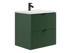 Armário de casa de banho estriado com cuba de encastre e coluna, verde mate, 60 cm, ZEVINI