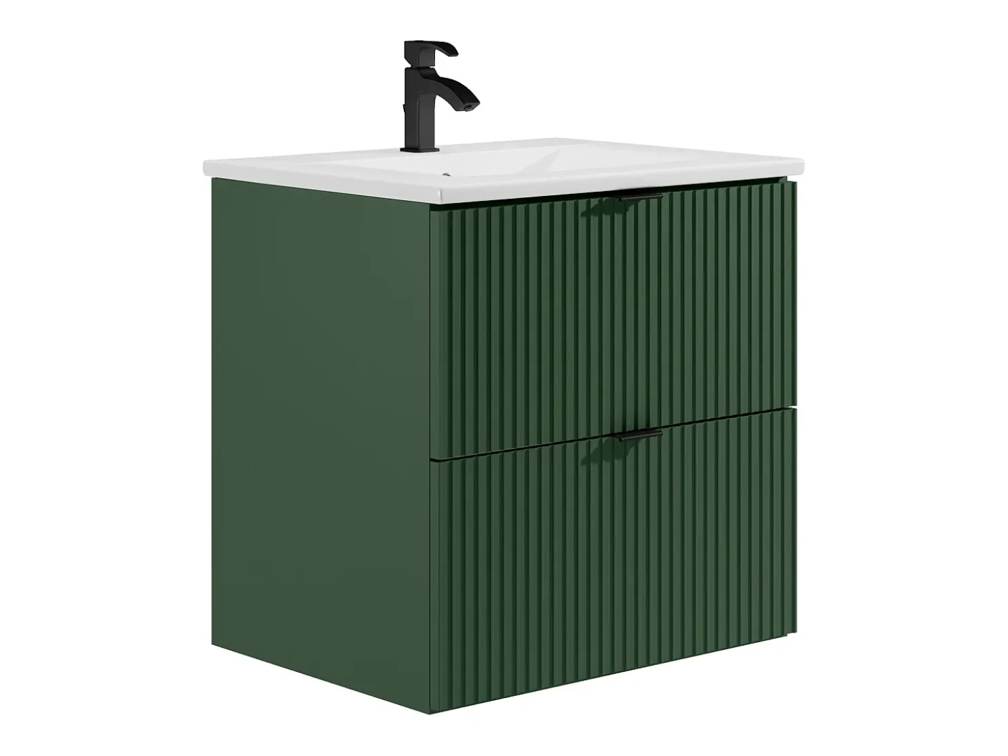 Armário de casa de banho estriado com cuba de encastre e coluna, verde mate, 60 cm, ZEVINI