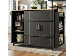 Armário de cozinha com porta - 110 x 42 x 90 cm - carrinho de cozinha com 3 gavetas - MDF - preto