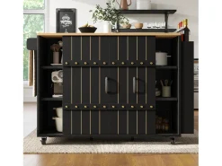 Armário de cozinha com porta - 110 x 42 x 90 cm - carrinho de cozinha com 3 gavetas - MDF - preto