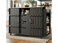 Armário de cozinha com porta - 110 x 42 x 90 cm - carrinho de cozinha com 3 gavetas - MDF - preto