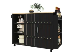 Armário de cozinha com porta - 110 x 42 x 90 cm - carrinho de cozinha com 3 gavetas - MDF - preto