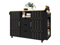 Armário de cozinha com porta - 110 x 42 x 90 cm - carrinho de cozinha com 3 gavetas - MDF - preto