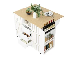 Armário de cozinha com porta - 110 x 42 x 90 cm - carrinho de cozinha com 3 gavetas - MDF - Branco