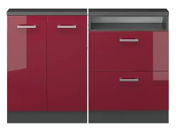 Armário de cozinha para sótão inclinado vermelho alto brilho 120x46x81.6 r-line