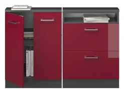 Armário de cozinha para sótão inclinado vermelho alto brilho 120x46x81.6 r-line