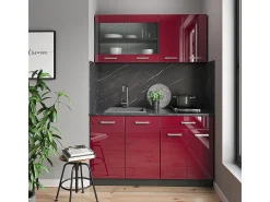 Armário de cozinha para sótão inclinado vermelho alto brilho 120x46x81.6 r-line