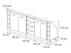 Armário de cozinha para sótão inclinado azul-cinza 210x46x81.6 r-line