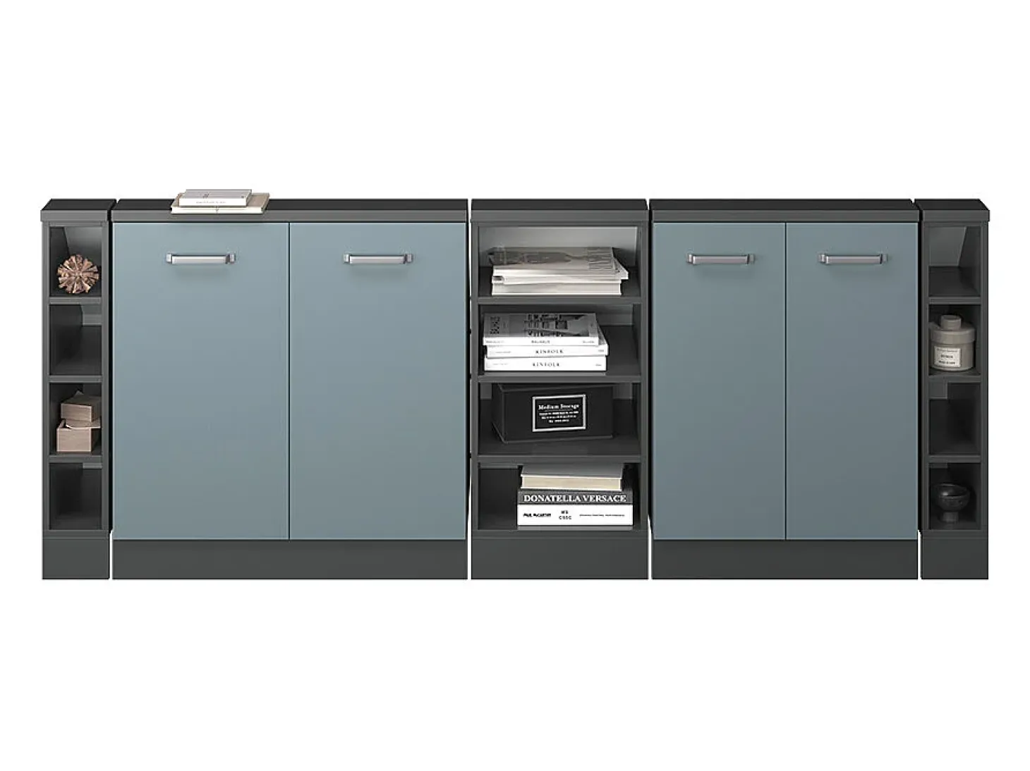 Armário de cozinha para sótão inclinado azul-cinza 210x46x81.6 r-line