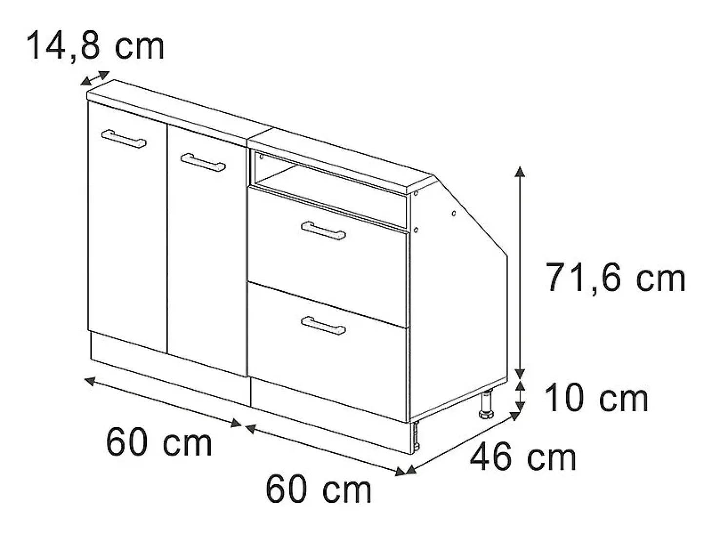 Armário de cozinha para sótão inclinado cinza nobre 120x46x81.6 r-line