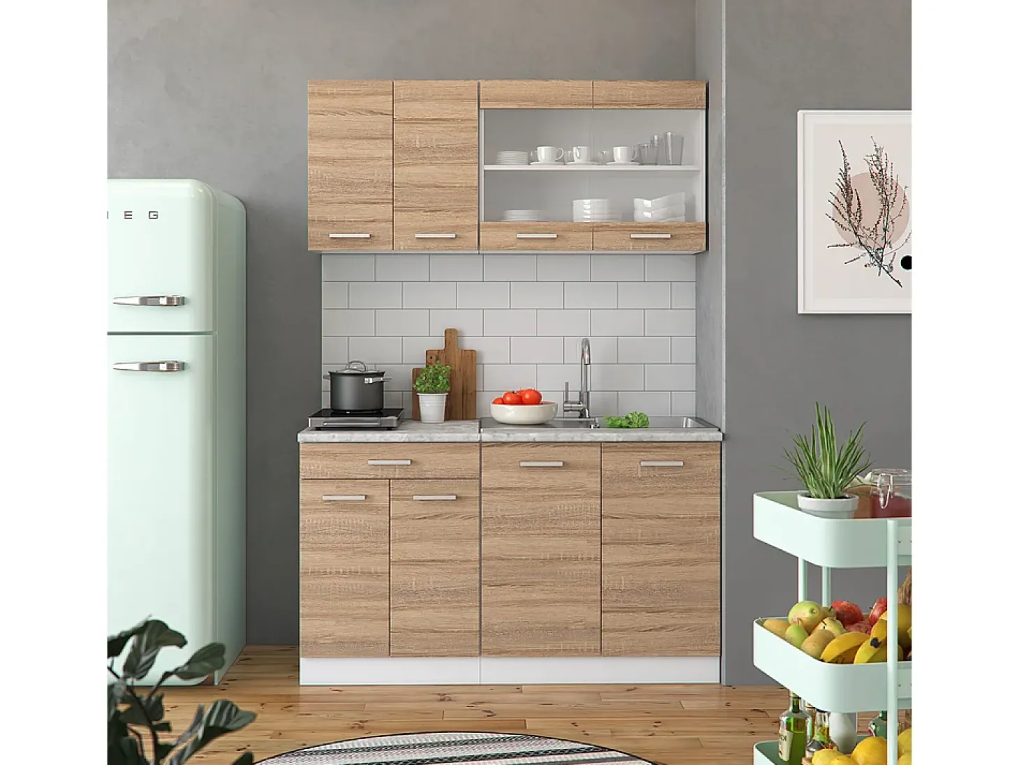 Armário de cozinha para sótão inclinado sonoma 60x46x81.6 r-line