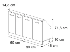 Armário de cozinha para sótão inclinado antracite alto brilho 140x46x81.6 r-line