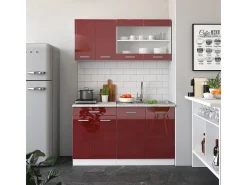 Armário de cozinha para sótão inclinado vermelho brilhante/branco 140x46x81.6 r-line