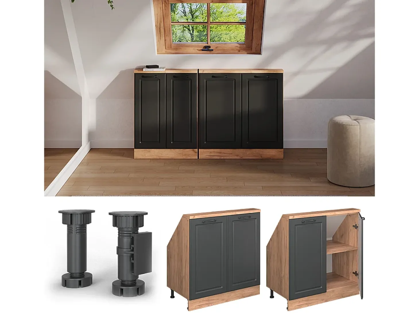 Armário de cozinha para sótão inclinado casa de campo antracite 80x46x81.6 r-line