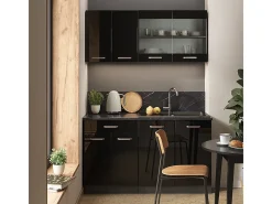 Armário de cozinha para sótão inclinado preto alto brilho 210x46x81.6 r-line