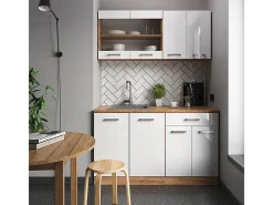 Armário de cozinha para sótão inclinado branco alto brilho 140x46x81.6 r-line
