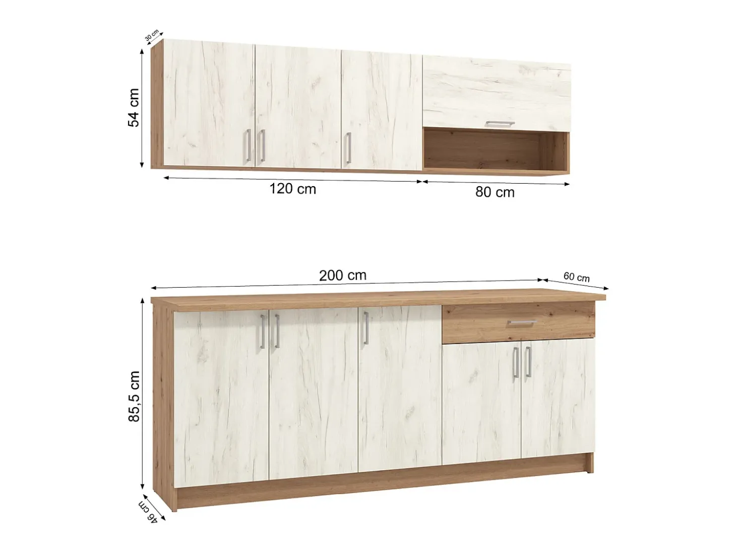 Armário de Cozinha 200x85.5x60 cm Branco e Carvalho