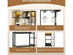 Armário de cozinha/prateleira - 115 x 40 x 180 cm - com tomada + LEDs + 4 portas - prateleira de bar - MDF - preto