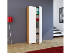 Armário de escritório VCM com 5 compartimentos | moderno armário de arquivos com portas rotativas | Dimensões L. 70 x A. 178 x P. 40 cm – Vandol (faia / branco)