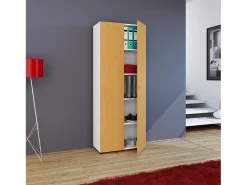 Armário de escritório VCM com 5 compartimentos | moderno armário de arquivos com portas rotativas | Dimensões L. 70 x A. 178 x P. 40 cm – Vandol (Branco / Faia)