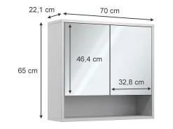 Armário de espelho de banheiro branco 70x22.1x65 eliza