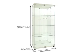 Armário de exposição LED em vidro 4 prateleiras, 80,49 x 36,49 x 163,9 cm, prateleira em vidro com 2 portas, armário de exposição independente, branco