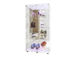 Armário de exposição LED em vidro 4 prateleiras, 80,49 x 36,49 x 163,9 cm, prateleira em vidro com 2 portas, armário de exposição independente, branco