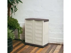 Armário de exterior Dambrosi, Armário de varanda multiuso, Armário de exterior com 2 portas, 100% Made in Italy, Bege e Castanho, 70x39h86 cm, Acabamento em listras